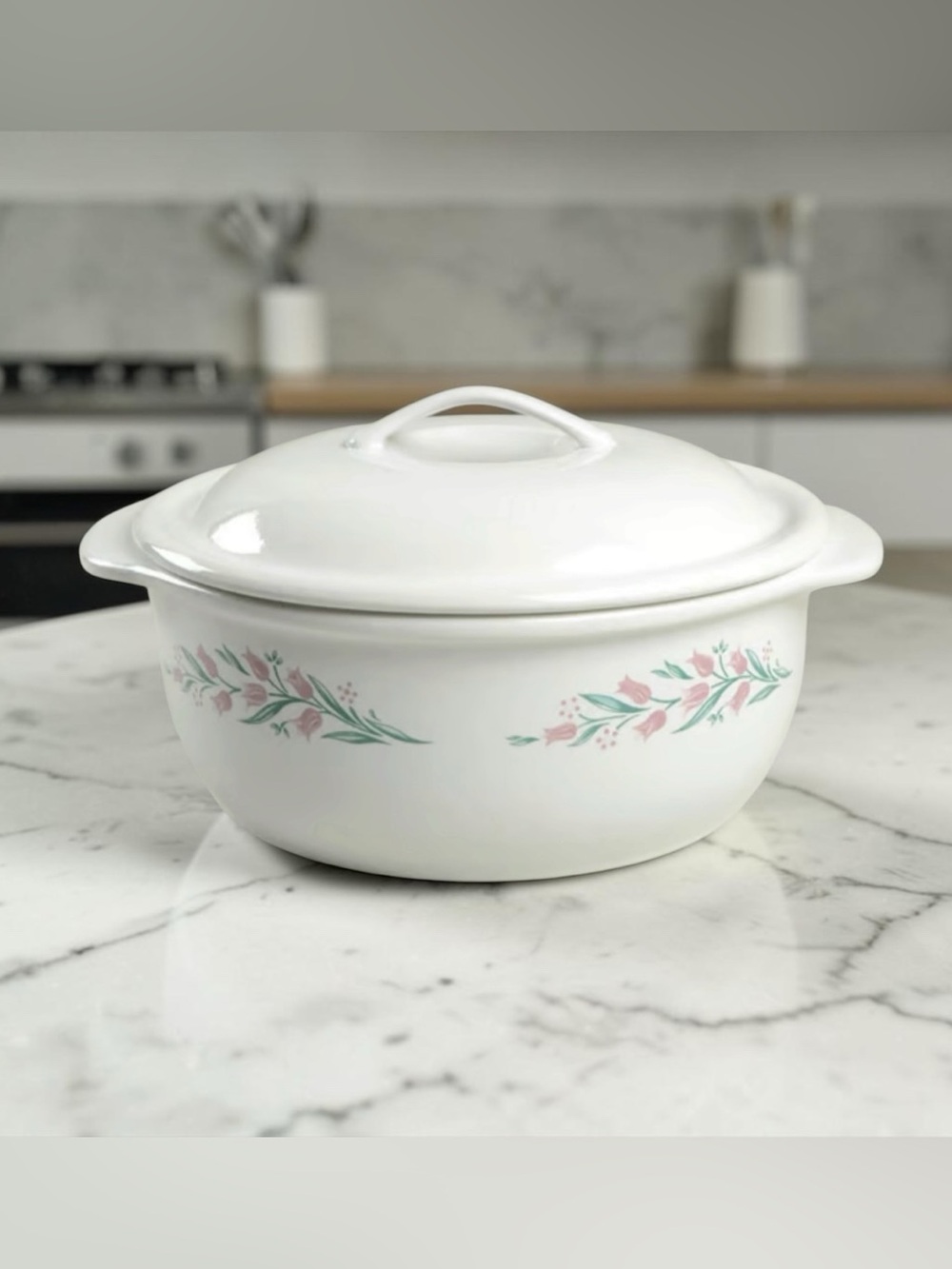 NEW, Corelle Corning Rosemarie, 2.5 Qt Covered Casserole Dish Stoneware Floral